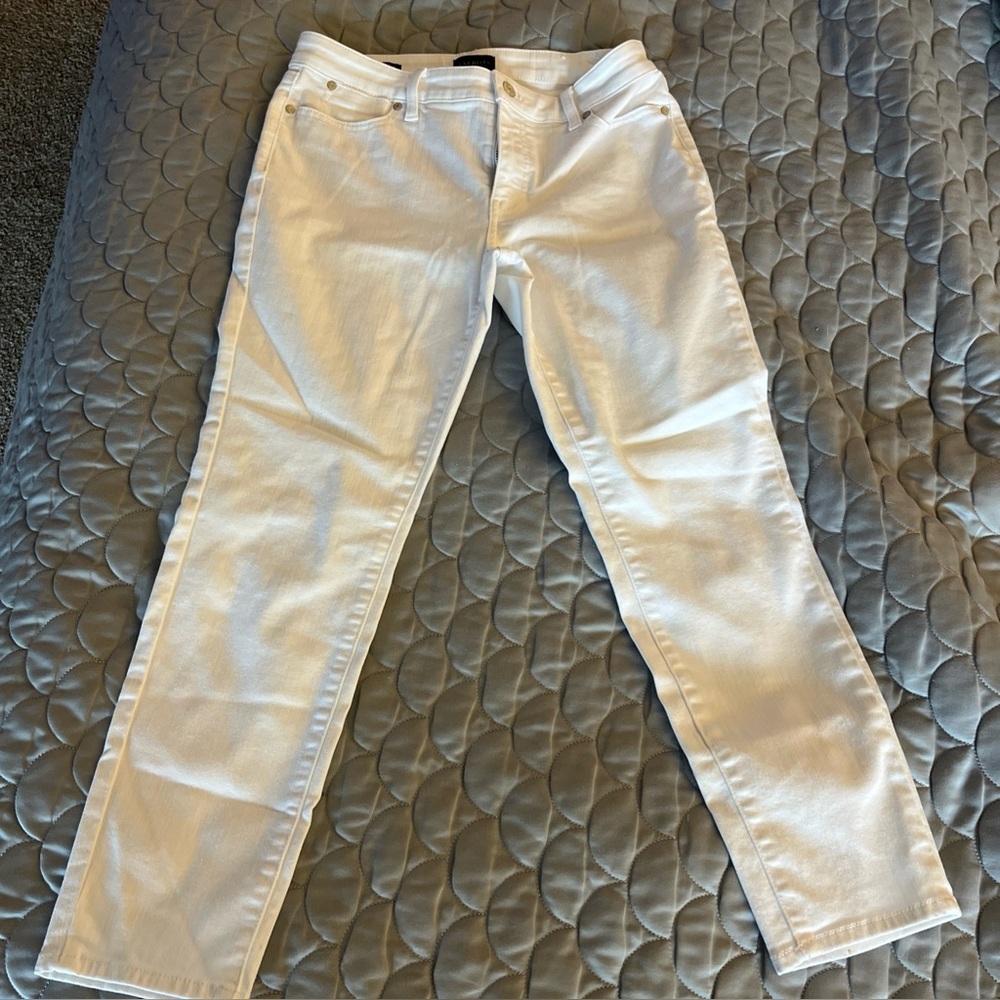 Talbots White Slim Ankle Denim Jeans Zip Button Solid 5-Pocket Women's 6p